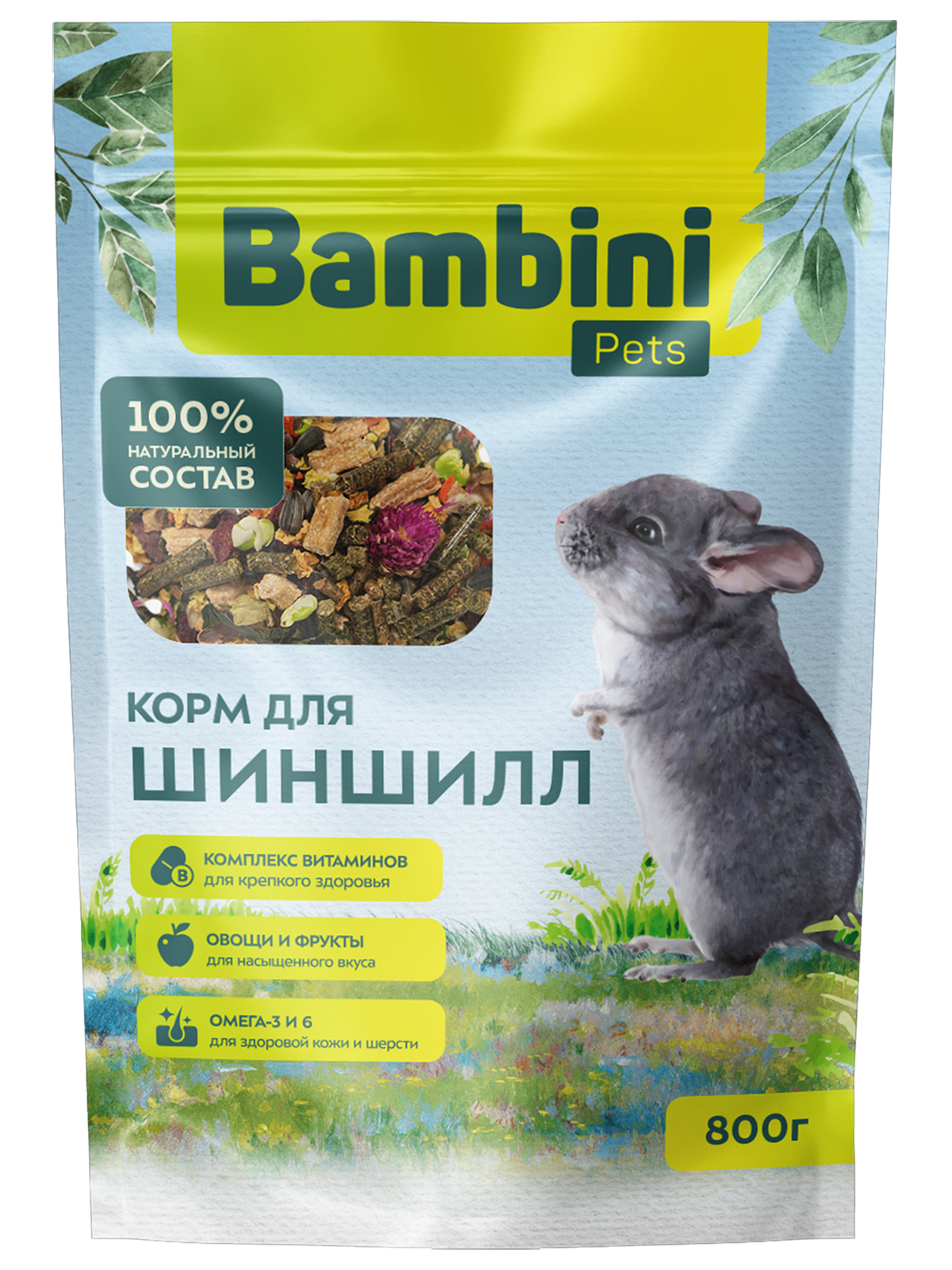 Корм Bambini Pets для шиншилл, 800гр